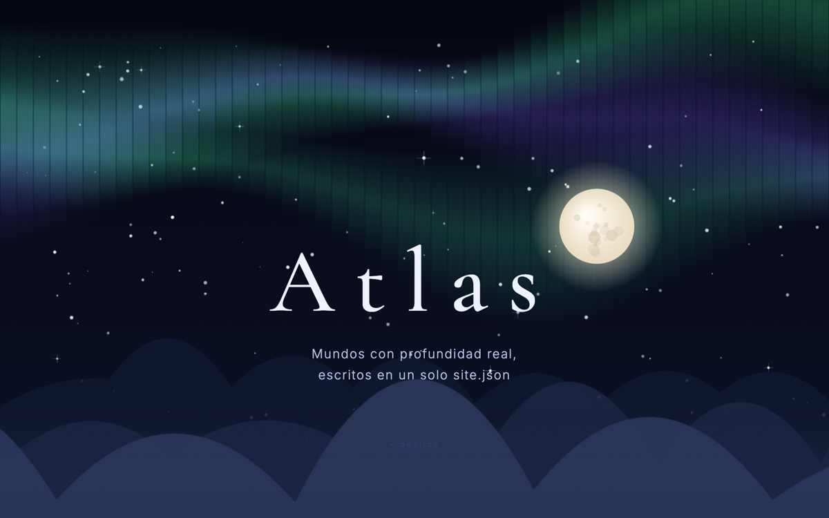 Atlas — linked-home demo: aurora night sky over layered mountains