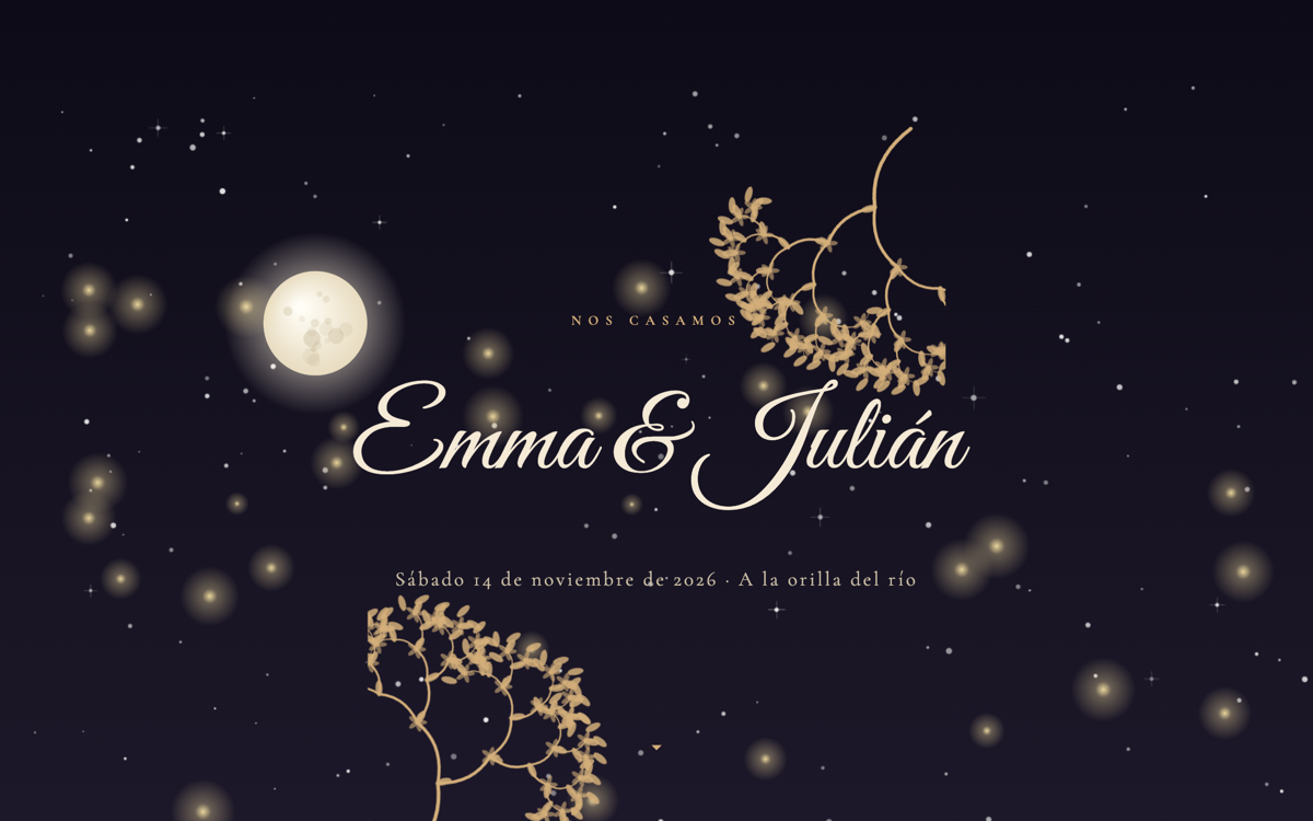 Invites — multi-tenant demo: night wedding invitation with fireflies and golden florals